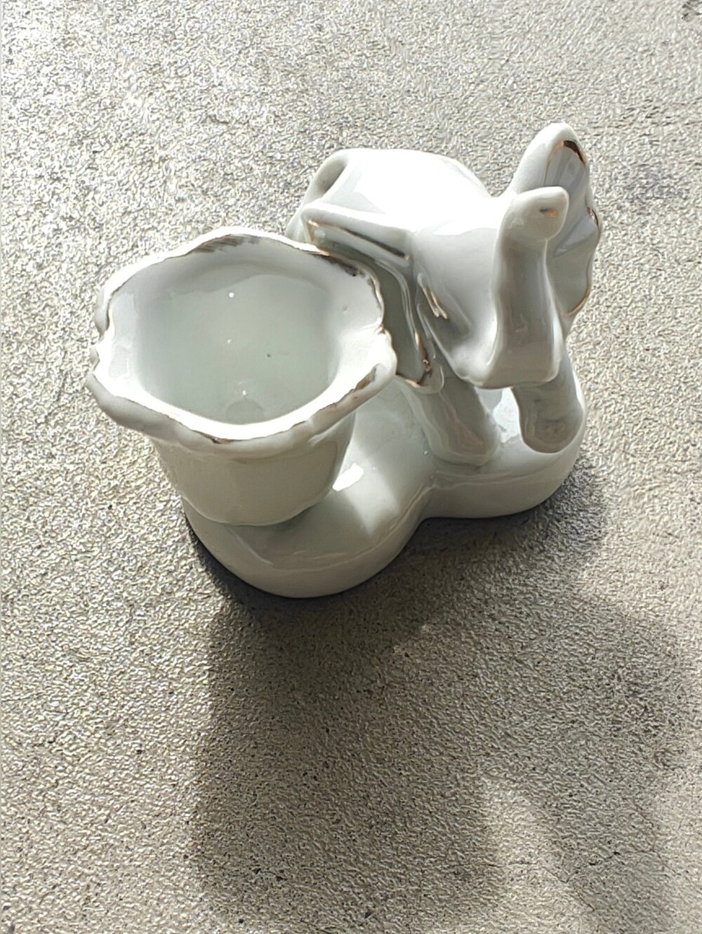 Porcelain Elephant Figurine Candle Holder with Scalloped Cup White - Picture 7 of 8